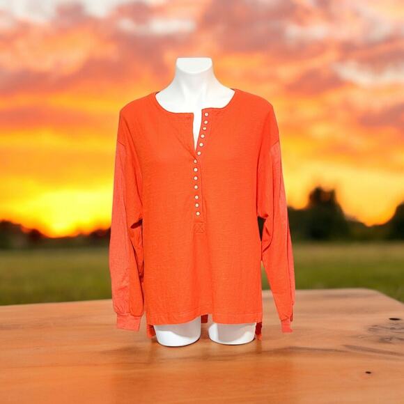 We the Free New orange Back at It oversized slouchy thermal henley size S - Picture 15 of 15